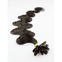 Vlasy európskeho typu na predlžovanie keratínom 50cm vlnité - prírodné čierne