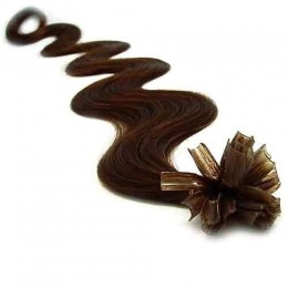Vlasy európskeho typu na predlžovanie keratínom 50cm vlnité - tmavo hnedé