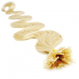 Vlasy európskeho typu na predlžovanie keratínom 50cm vlnité - najsvetlejšia blond