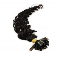 Vlasy európskeho typu na predlžovanie keratínom 50cm kučeravé - čierne