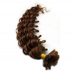 Vlasy európskeho typu na predlžovanie keratínom 50cm kučeravé - stredne hnedé