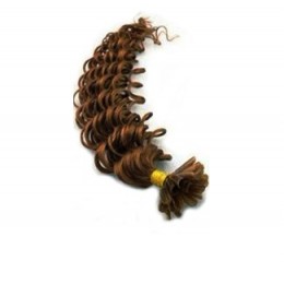 Vlasy európskeho typu na predlžovanie keratínom 50cm kučeravé - svetlejšie hnedé
