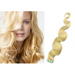 Vlasy pre metódu Pu Extension / Tapex / Tape Hair / Tape IN 50cm vlnité - najsvetlejšia blond